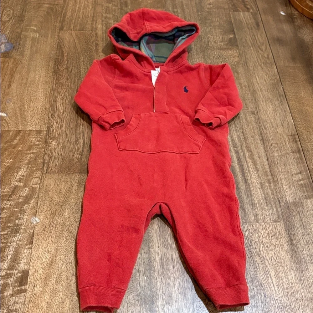Ralph Lauren Baby Boys Hoodie. One-piece  Coverall 9 months. Warm. Red/ rust